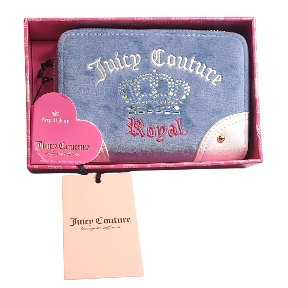 Juicy Couture Royal‎ Crown Kingdom Double Medium Zip Around Wallet Slate Blue